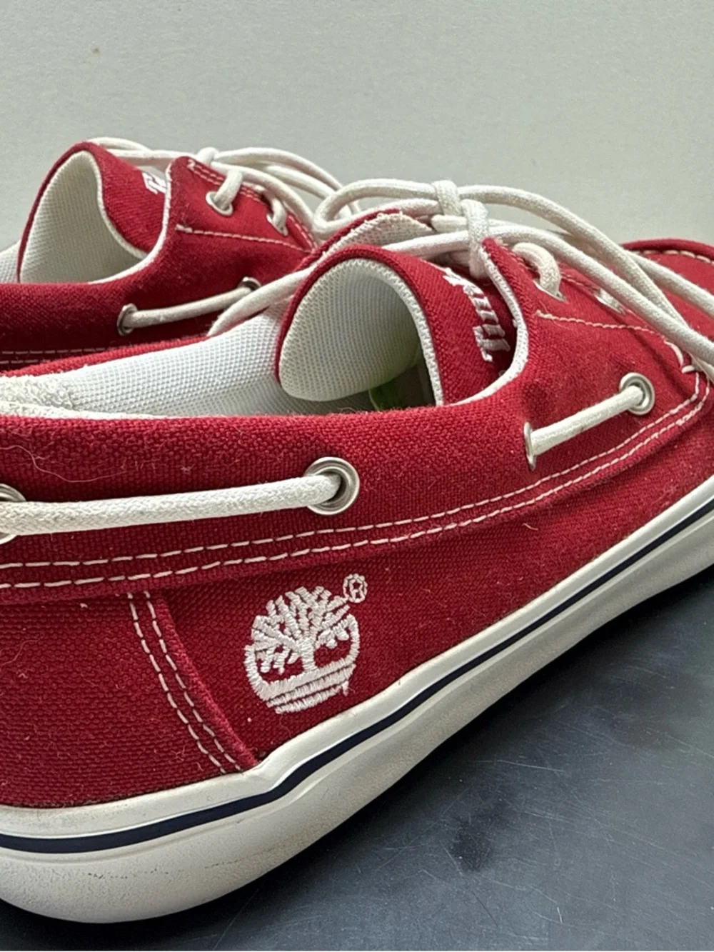 Timberland‎ Men’s Red Canvas Boat Shoes with White Laces